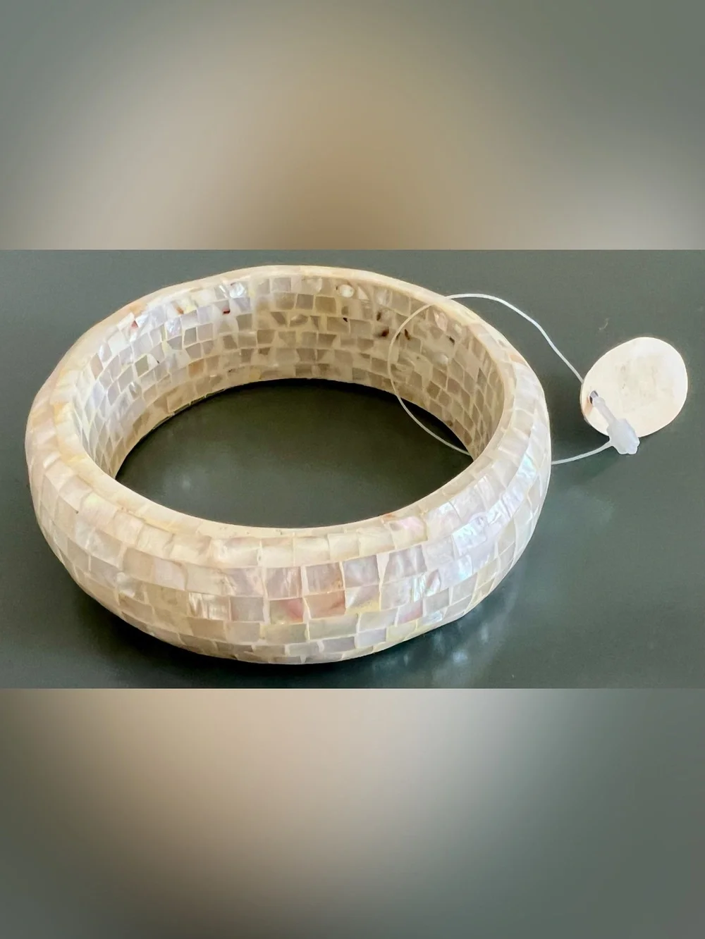 NEW Vintage Mother of Pearl Mosaic Design Iridescent Bangle Bracelet, Jeni Lyn